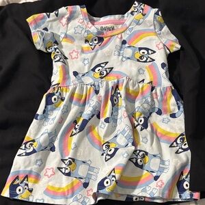 Lucy Light Blue Short Sleeve Dress with Rainbow & Character Print